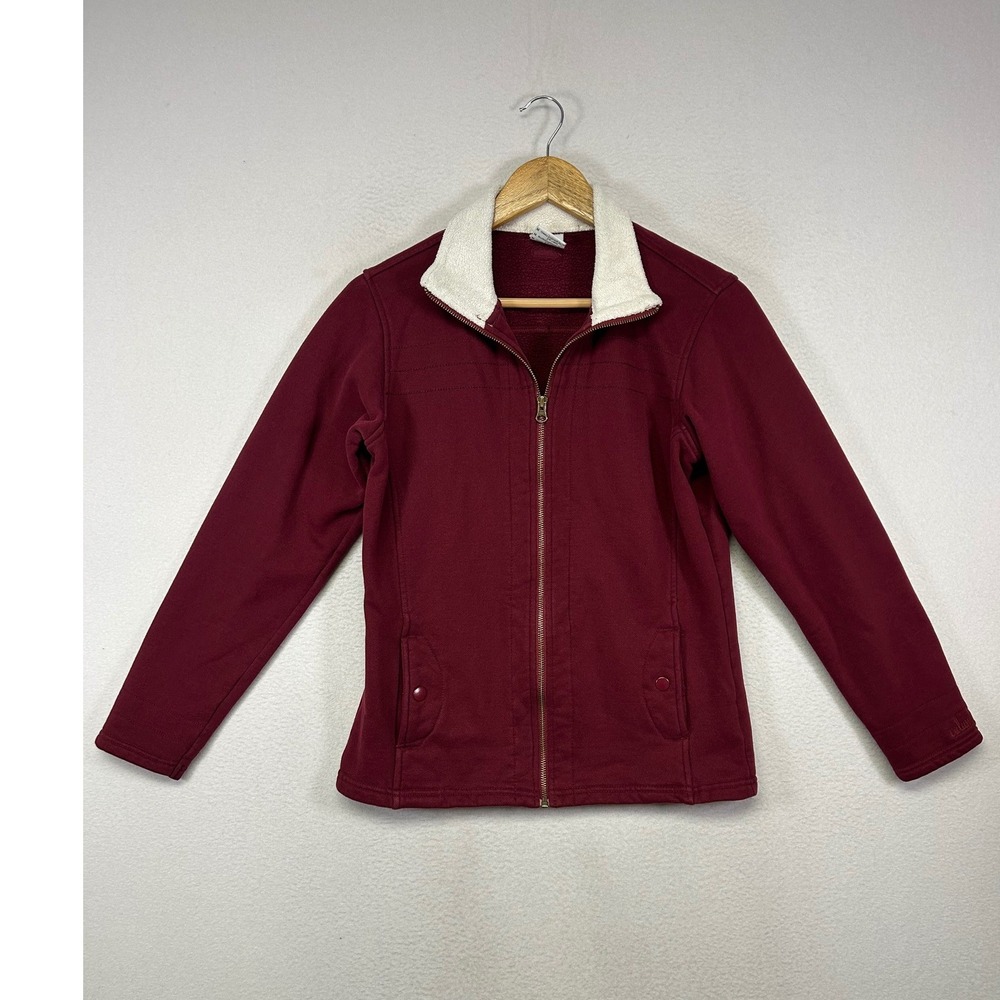 Outdoor Columbia Womens M Burgundy Red Sherpa Collar Full Zip Cotton Jacket‎